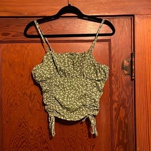 Ruched Green Floral Cropped Tank Top